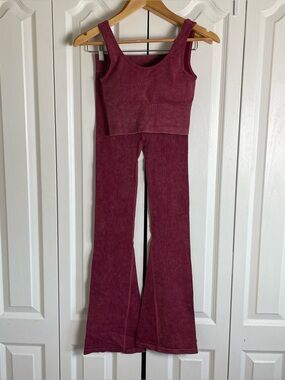 No Boundaries Flare Seamless Leggings Scoop Cropped Tank Top Women's XS Burgundy